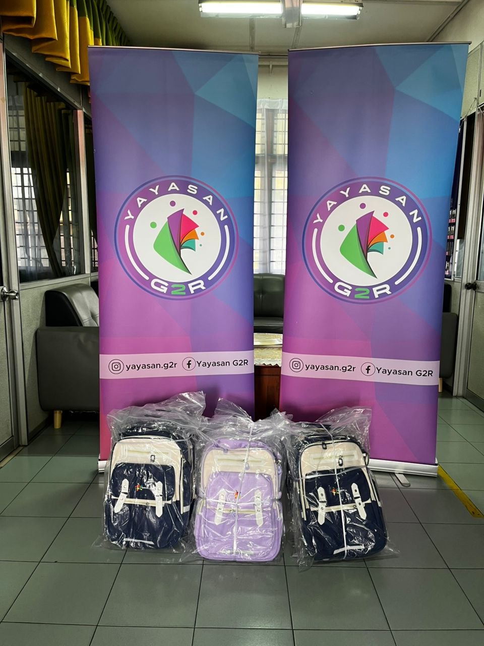 School bags prepared for distribution